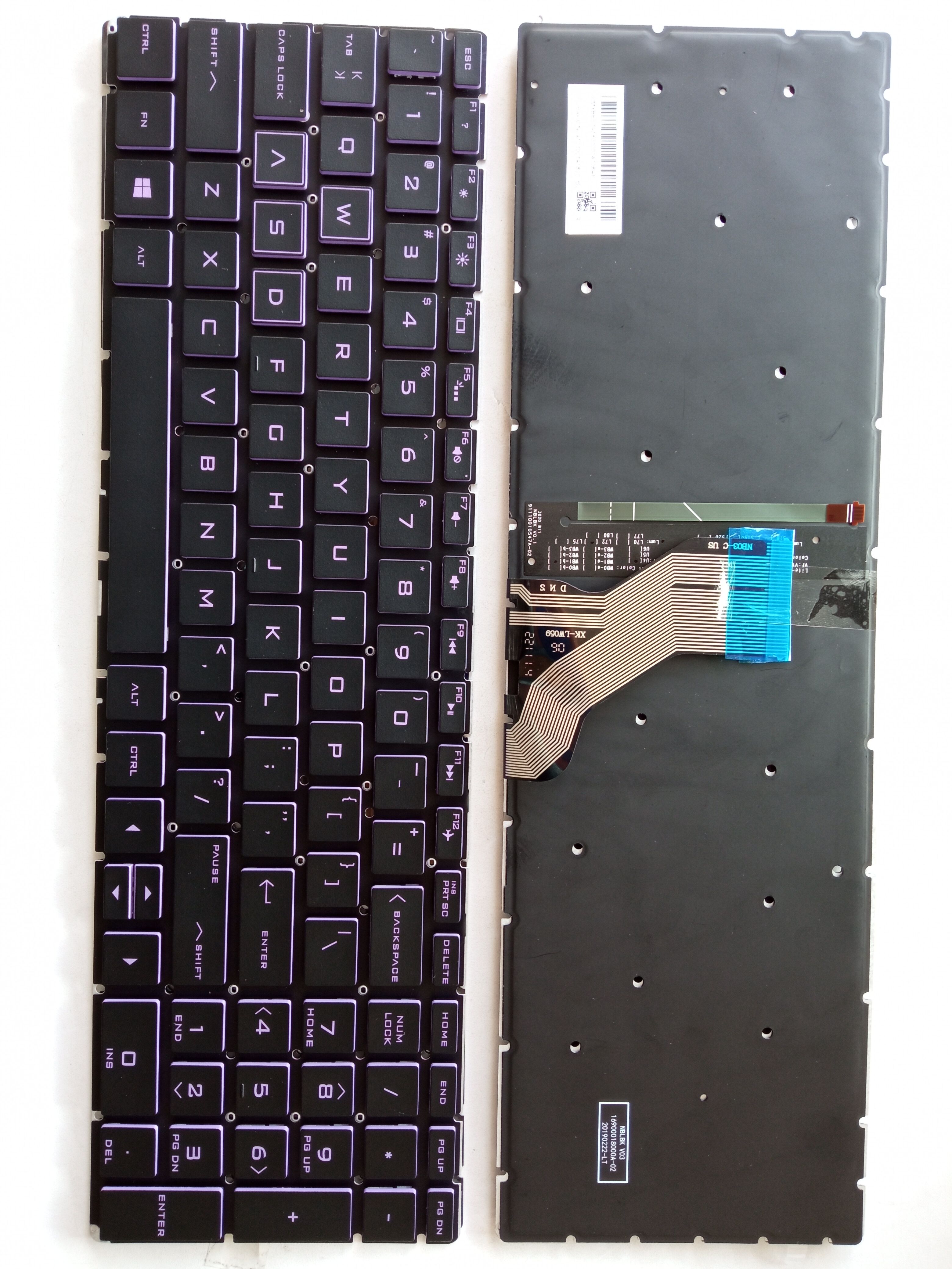 Picture of New Replacement Laptop Keyboard For HP 15-DA/15-CX/15-DK/15-CN/15-CR/15-CS/15-DB BLACK Backlit Purple Printing,Purple Side (OEM) US Layout